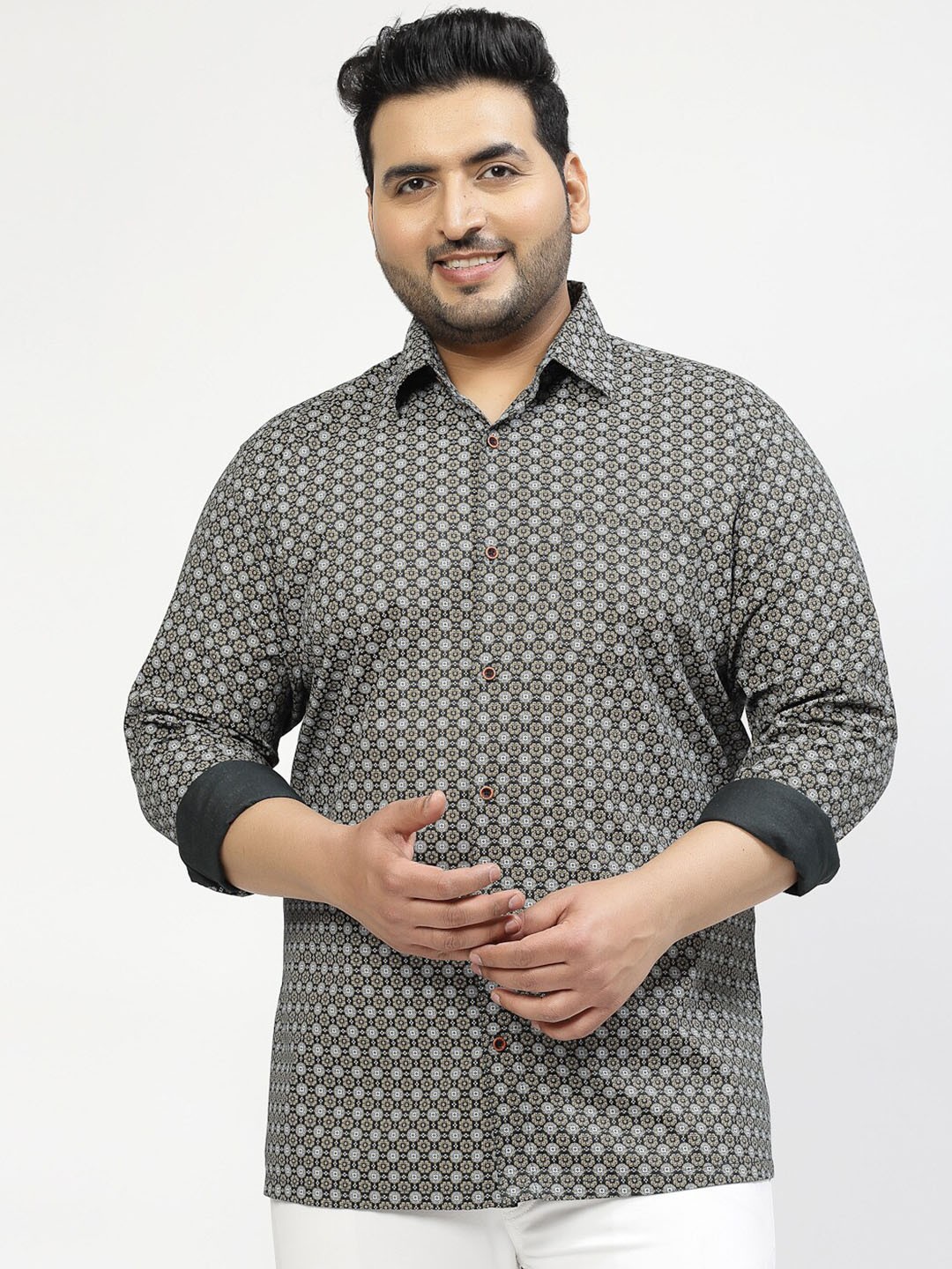 

plusS Plus Size Geometric Printed Casual Shirt, Green