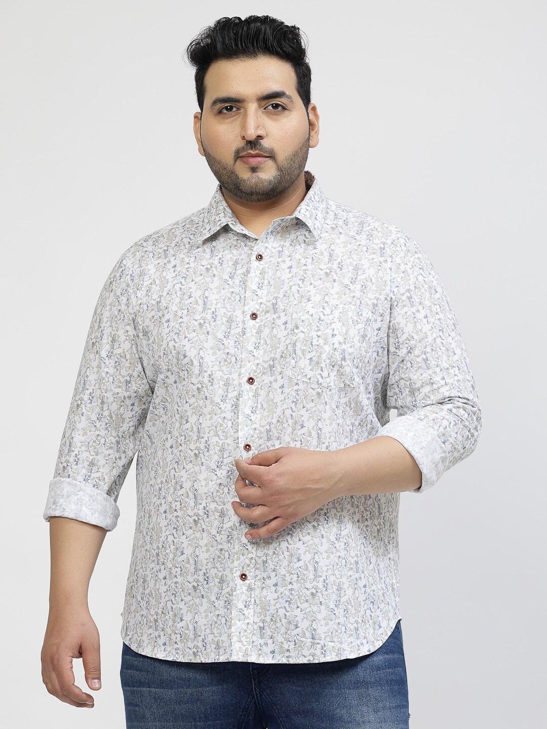 

plusS Plus Size Floral Printed Casual Shirt, White