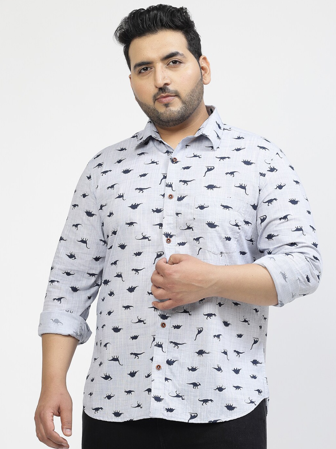 

plusS Plus Size Conversational Printed Casual Shirt, Blue