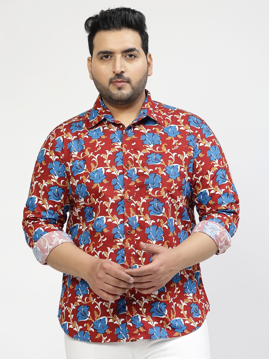 

plusS Plus Size Floral Printed Casual Shirt, Maroon