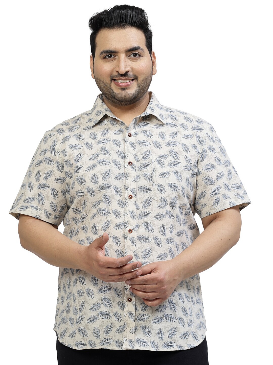 

plusS Floral Printed Half Sleeves Cotton Casual Shirt, Beige