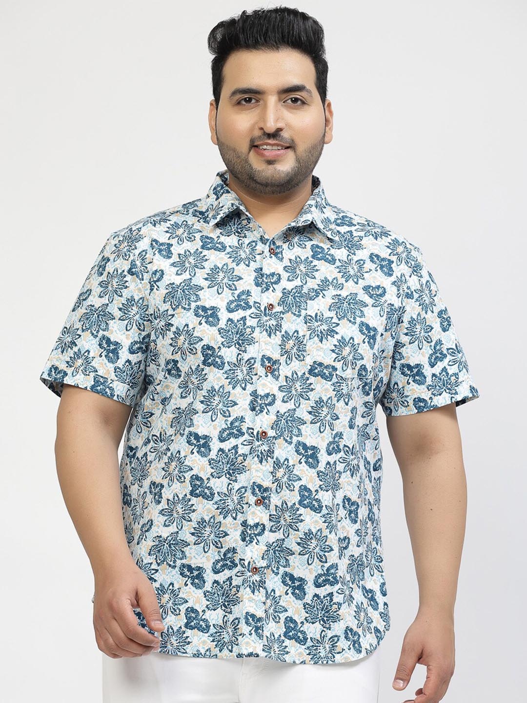 

plusS Plus Size Geometric Printed Casual Shirt, Blue