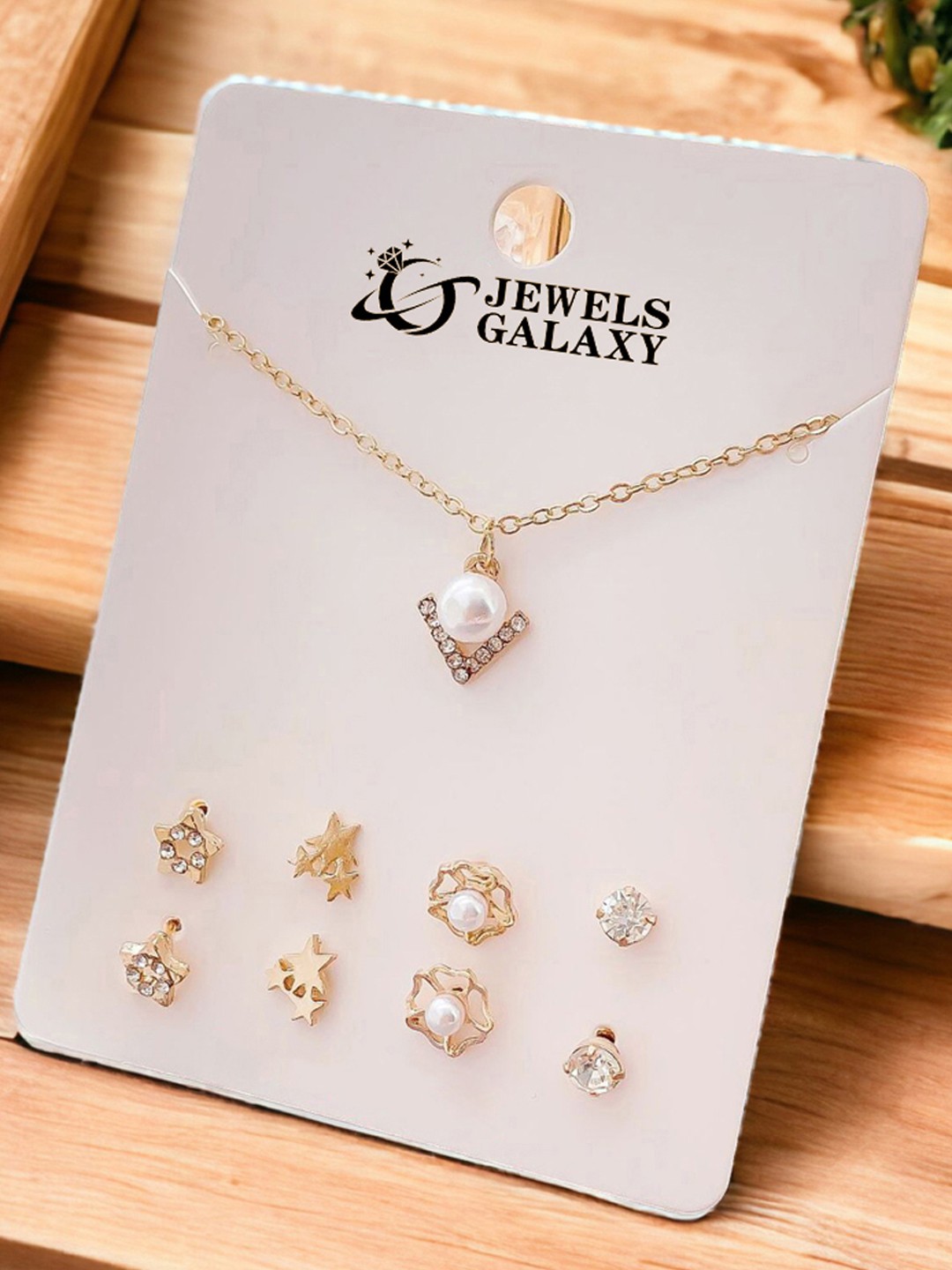 

Jewels Galaxy Gold Plated Stone-Studded Stars Inspired Jewellery Set