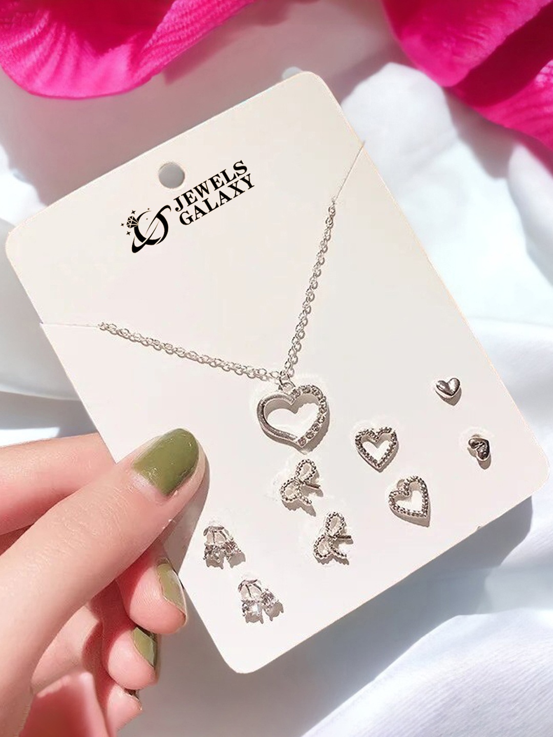 

Jewels Galaxy Silver Plated Stone-Studded Heart Inspired Jewellery Set