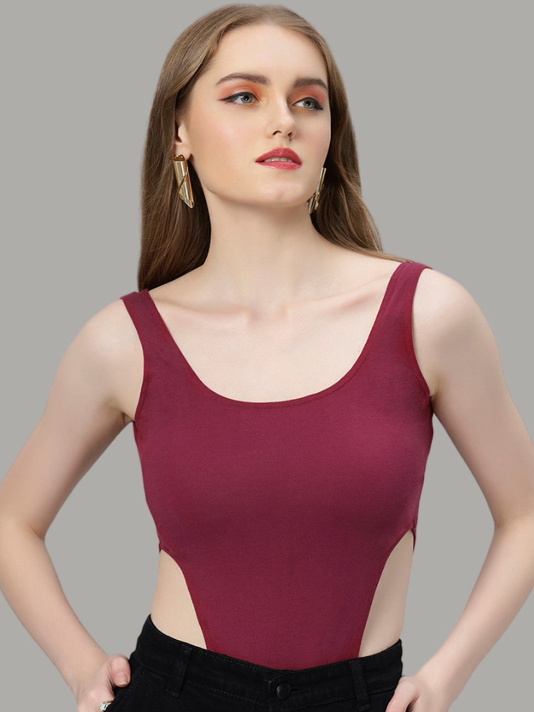 

Ashtag Round Neck Bodysuit, Maroon