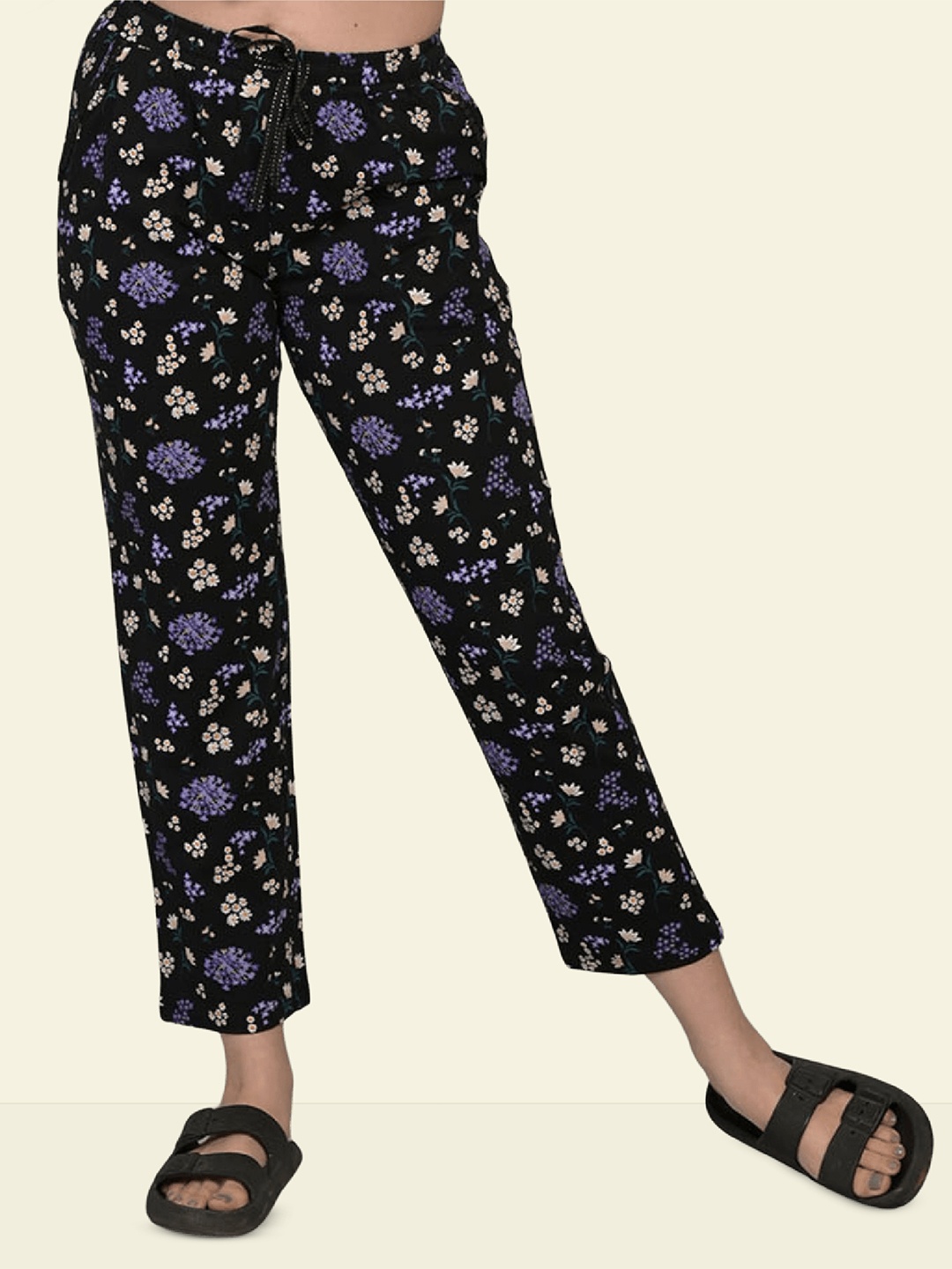 

MAYSIXTY Women Printed Pure Cotton Lounge Pants, Navy blue