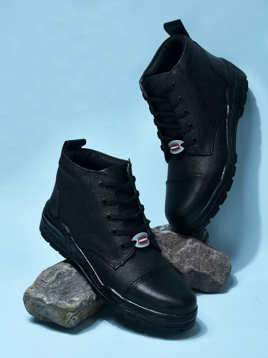 

Liberty Men Round Toe Leather Mid-Top Boots, Black