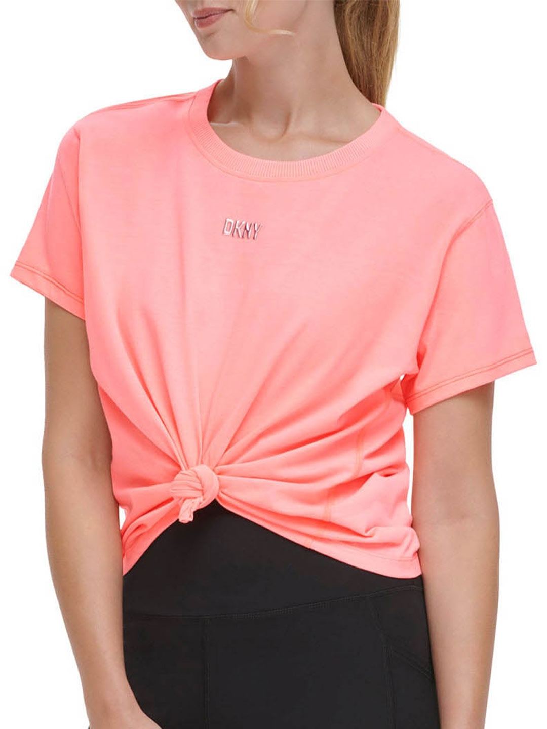 

DKNY Round Neck Short Sleeves Cotton Top, Pink