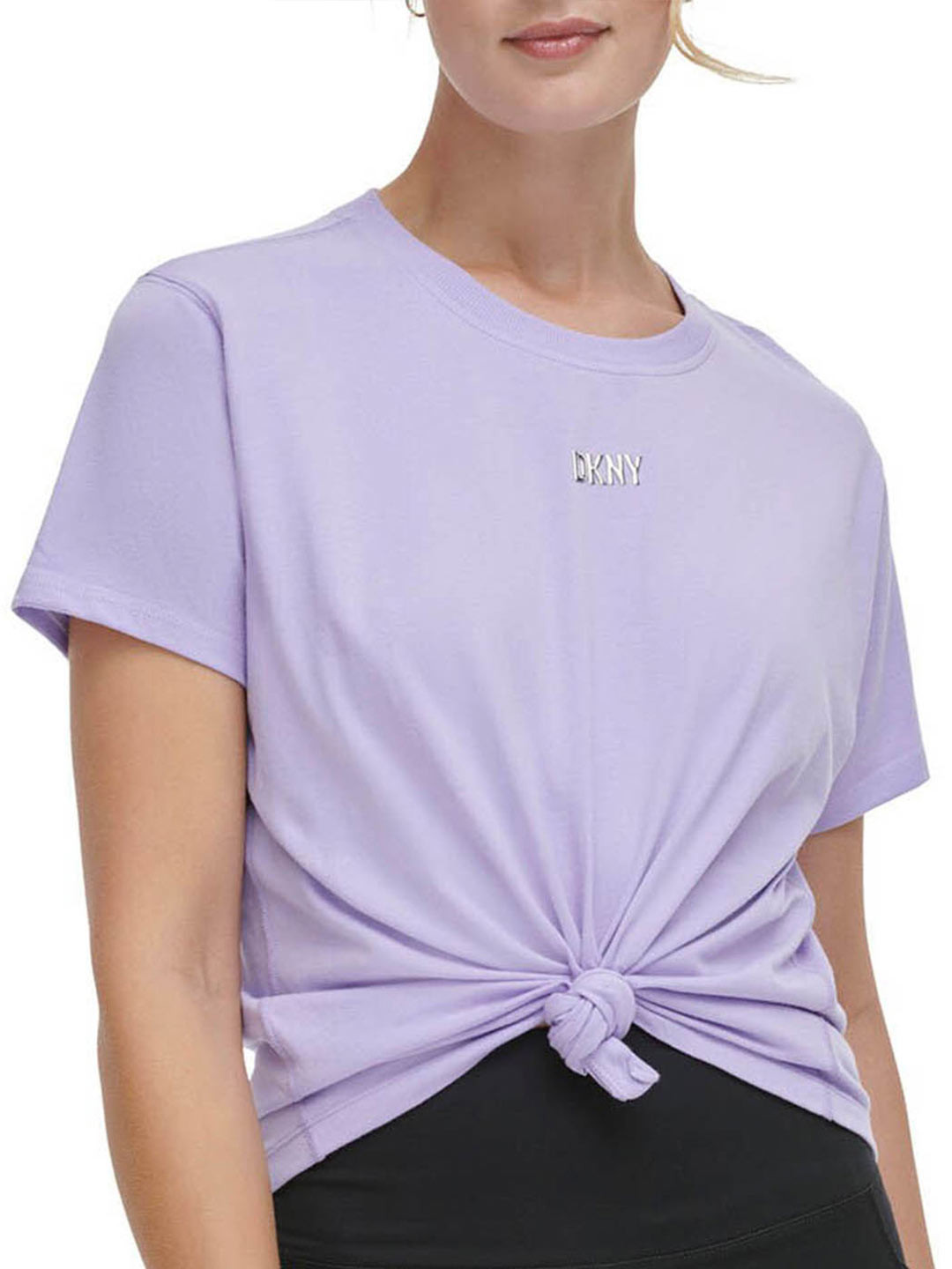 

DKNY Round Neck Short Sleeves Cotton Top, Purple