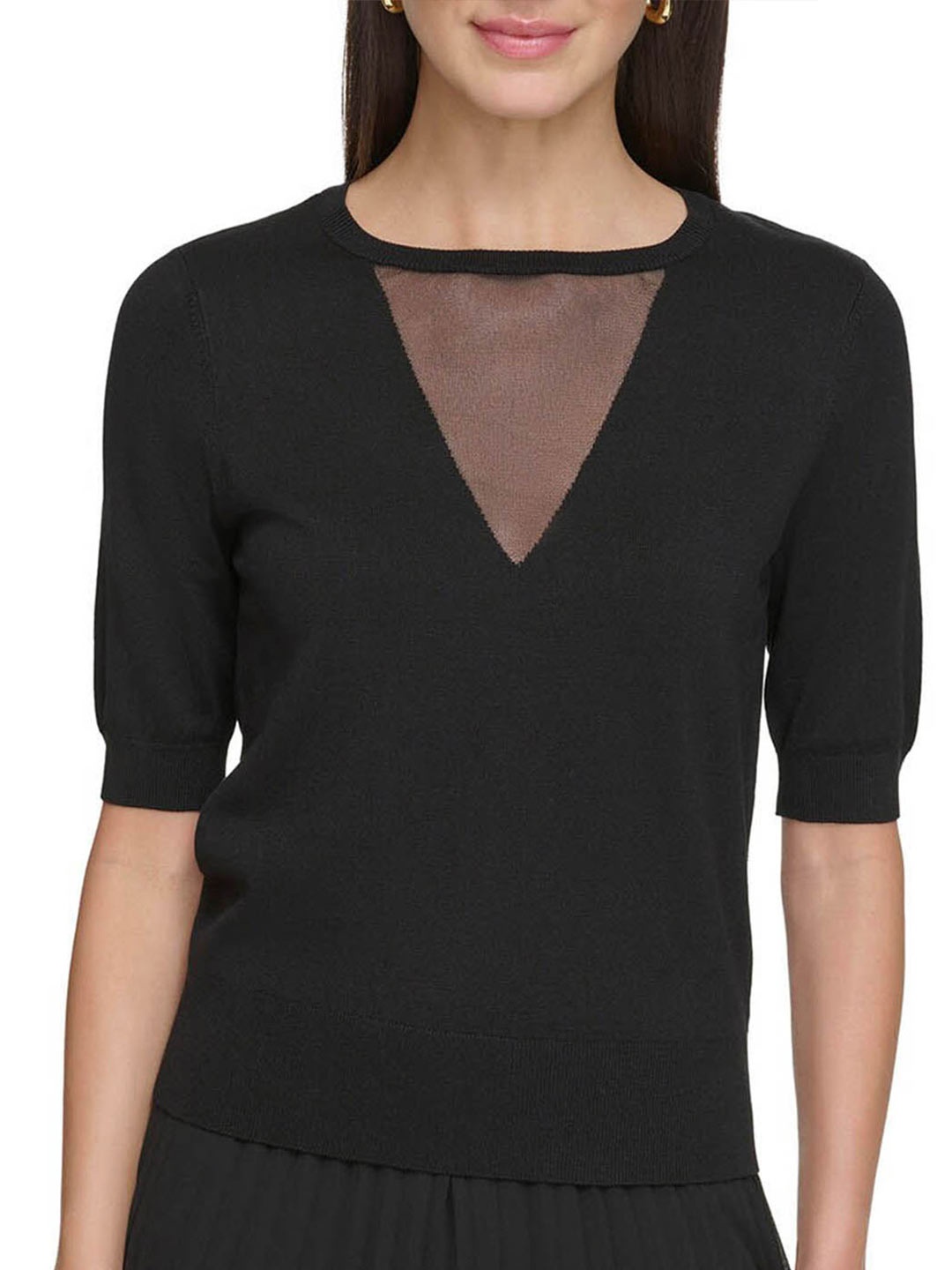 

DKNY Round Neck Short Sleeves Top, Black