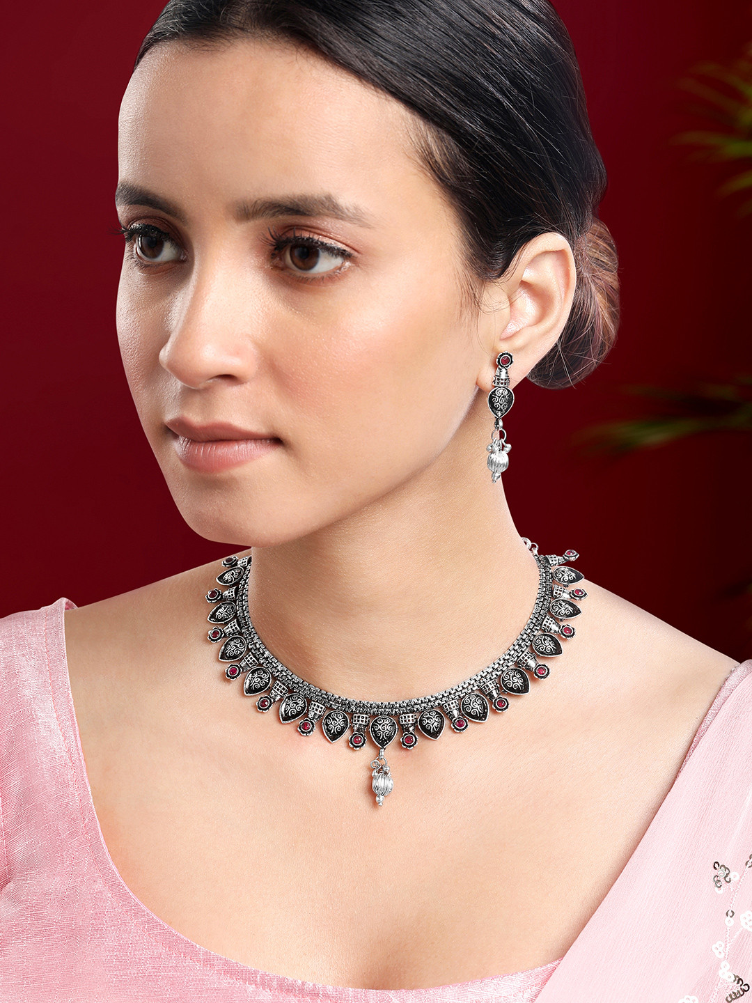 

Peora Silver-Plated Stone-Studded Jewellery Set