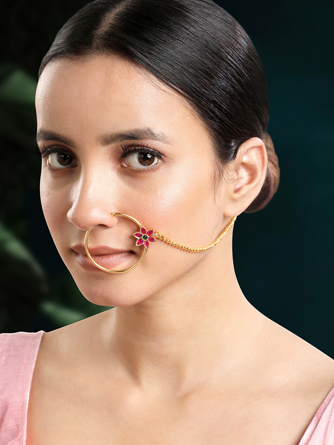 

Peora Gold-Plated Artificial Stones and Beads Chained Nosepin