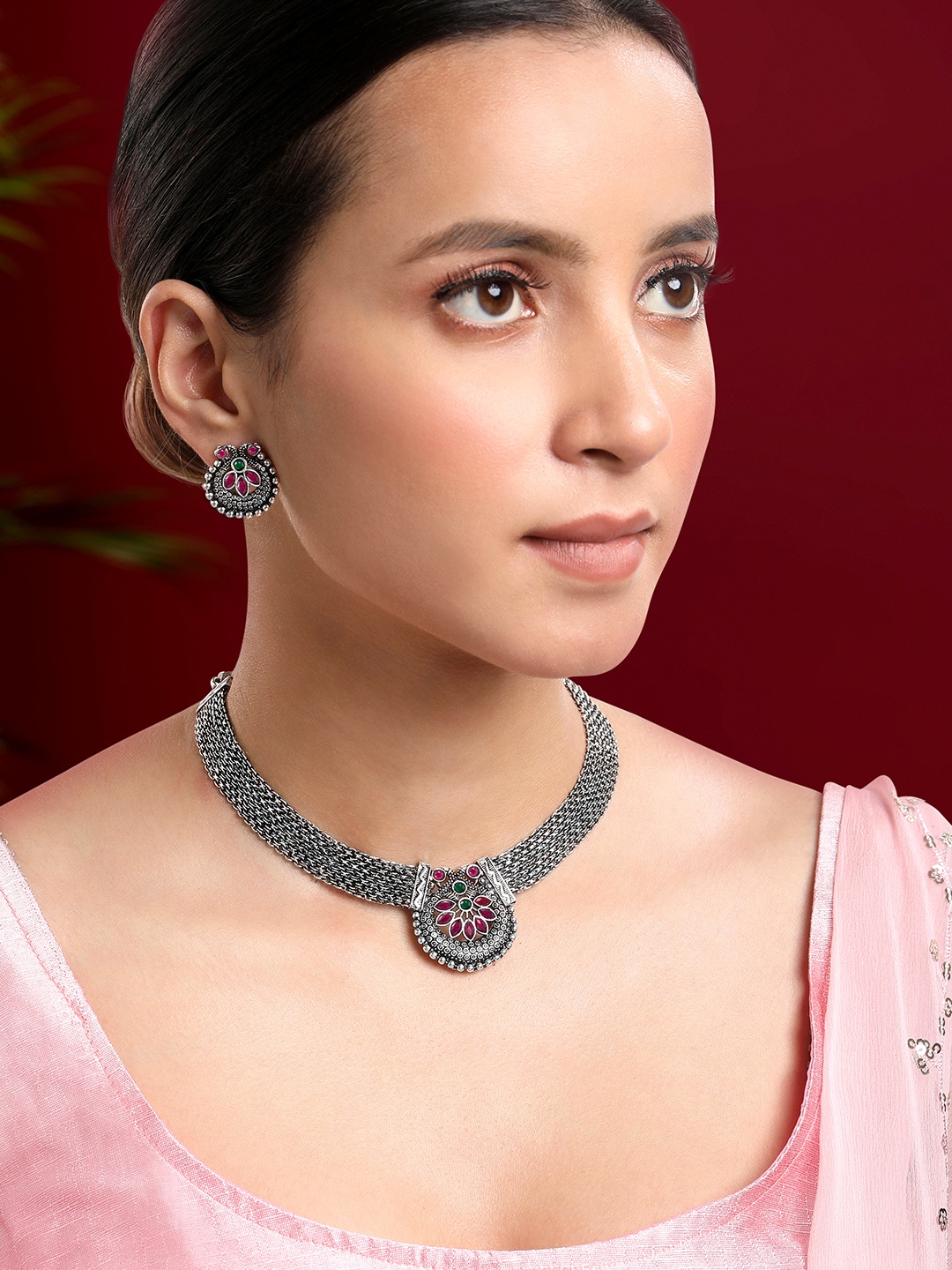 

Peora Silver-Plated Stone-Studded Jewellery Set