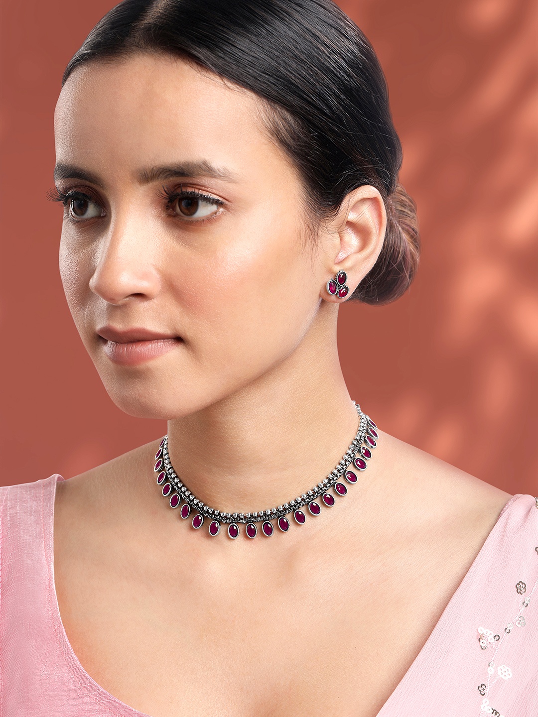 

Peora Silver-Plated Stone-Studded Jewellery Set