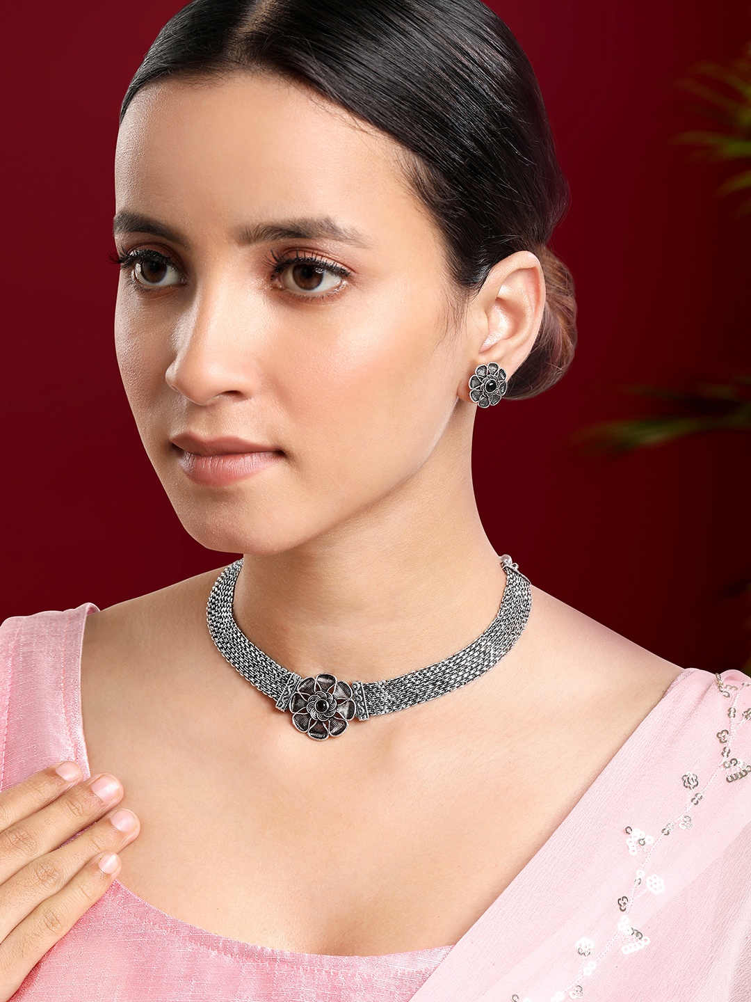 

Peora Silver-Plated Stone-Studded Jewellery Set