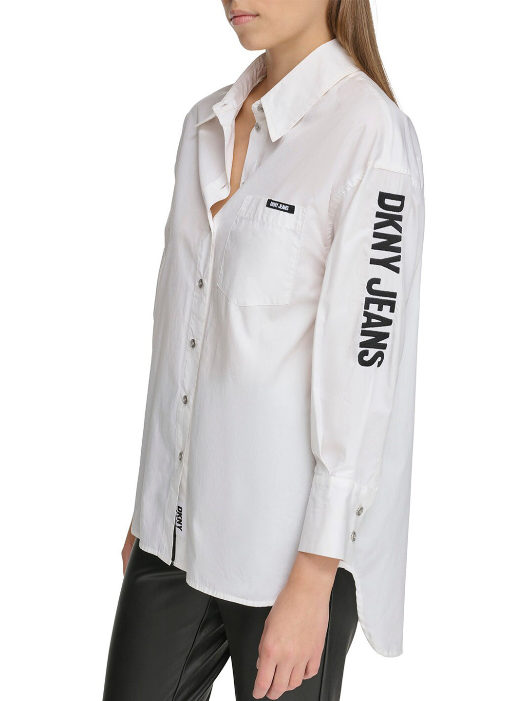 

DKNY Spread Collar Long Sleeves Cotton Oversized Casual Shirt, White