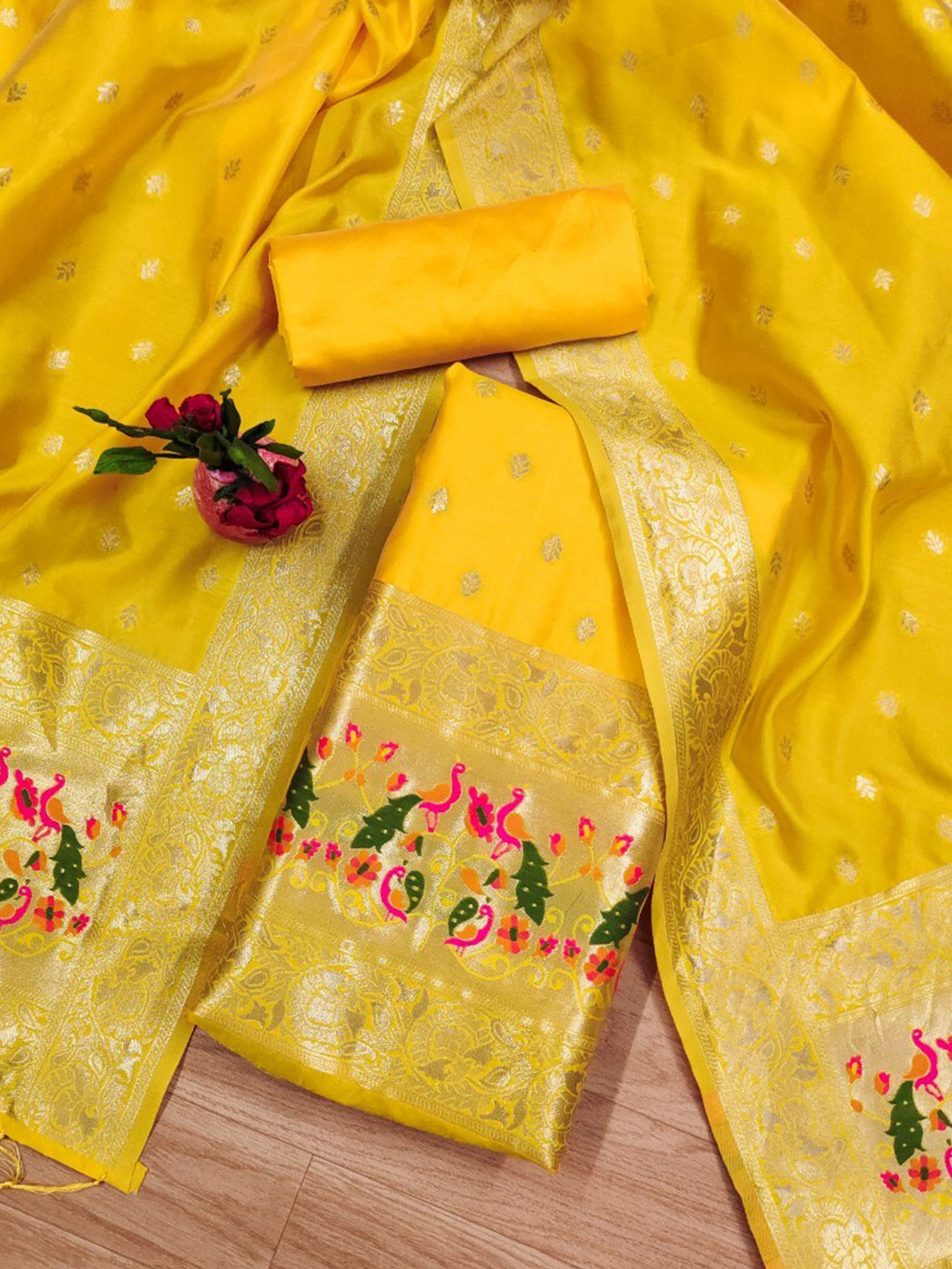 

Momina Fashion Floral Woven Design Zari Unstitched Dress Material, Yellow