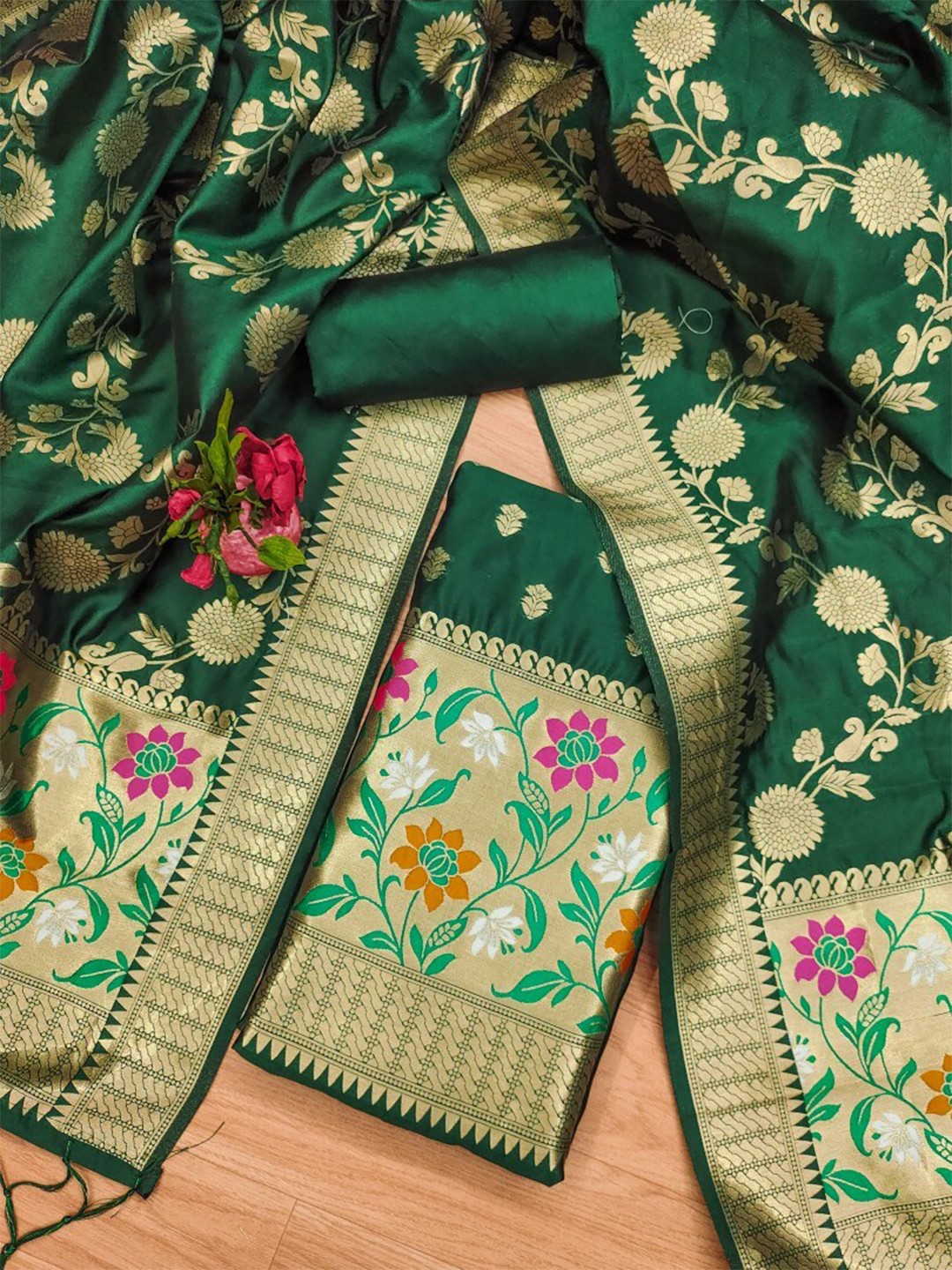 

Momina Fashion Floral Woven Design Unstitched Dress Material, Green