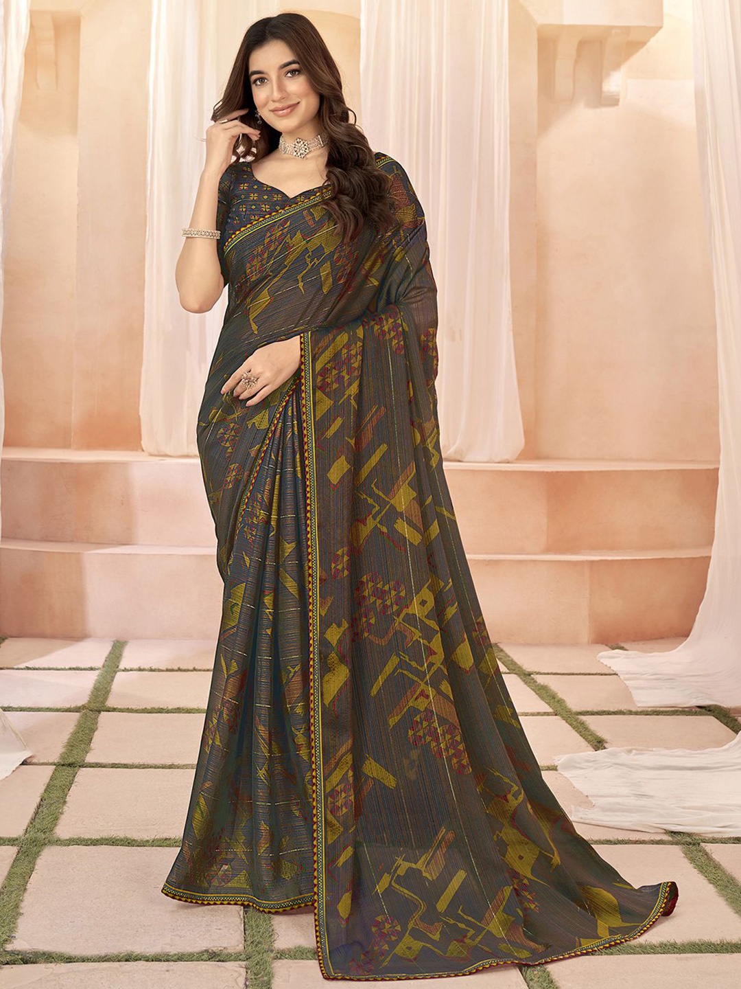 

Satrani Pure Chiffon Ikat Saree, Blue