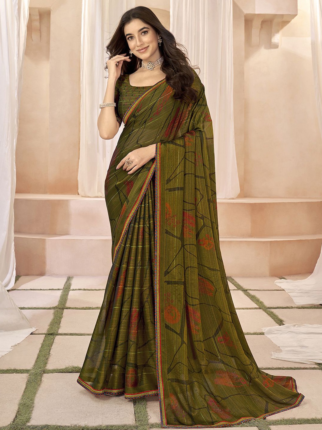 

Satrani Pure Chiffon Ikat Saree, Green