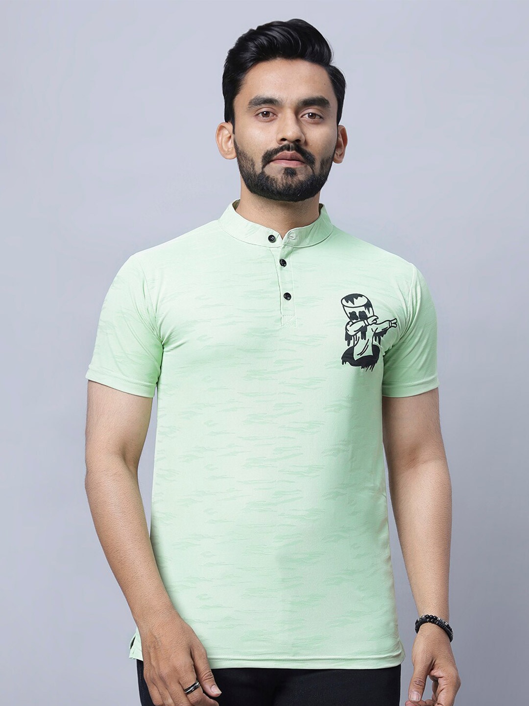 

N AND J Mandarin Collar Short Sleeves T-shirt, Green