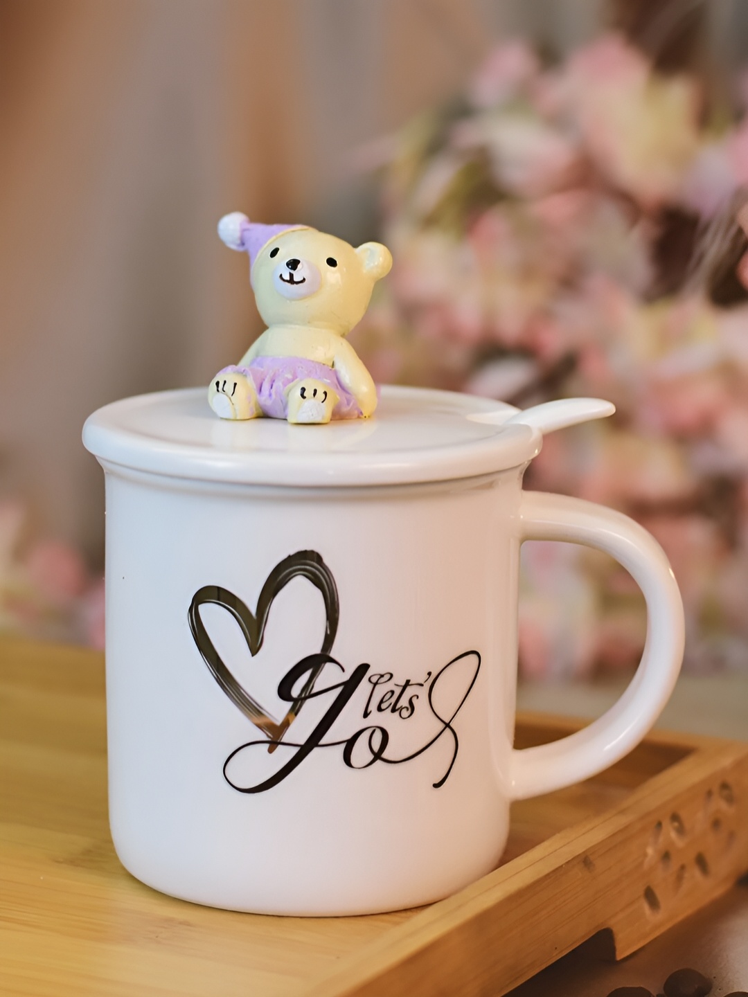 

Giftii White & Black Printed Ceramic Matte Mug With Teddy Bear Lid 350 ml