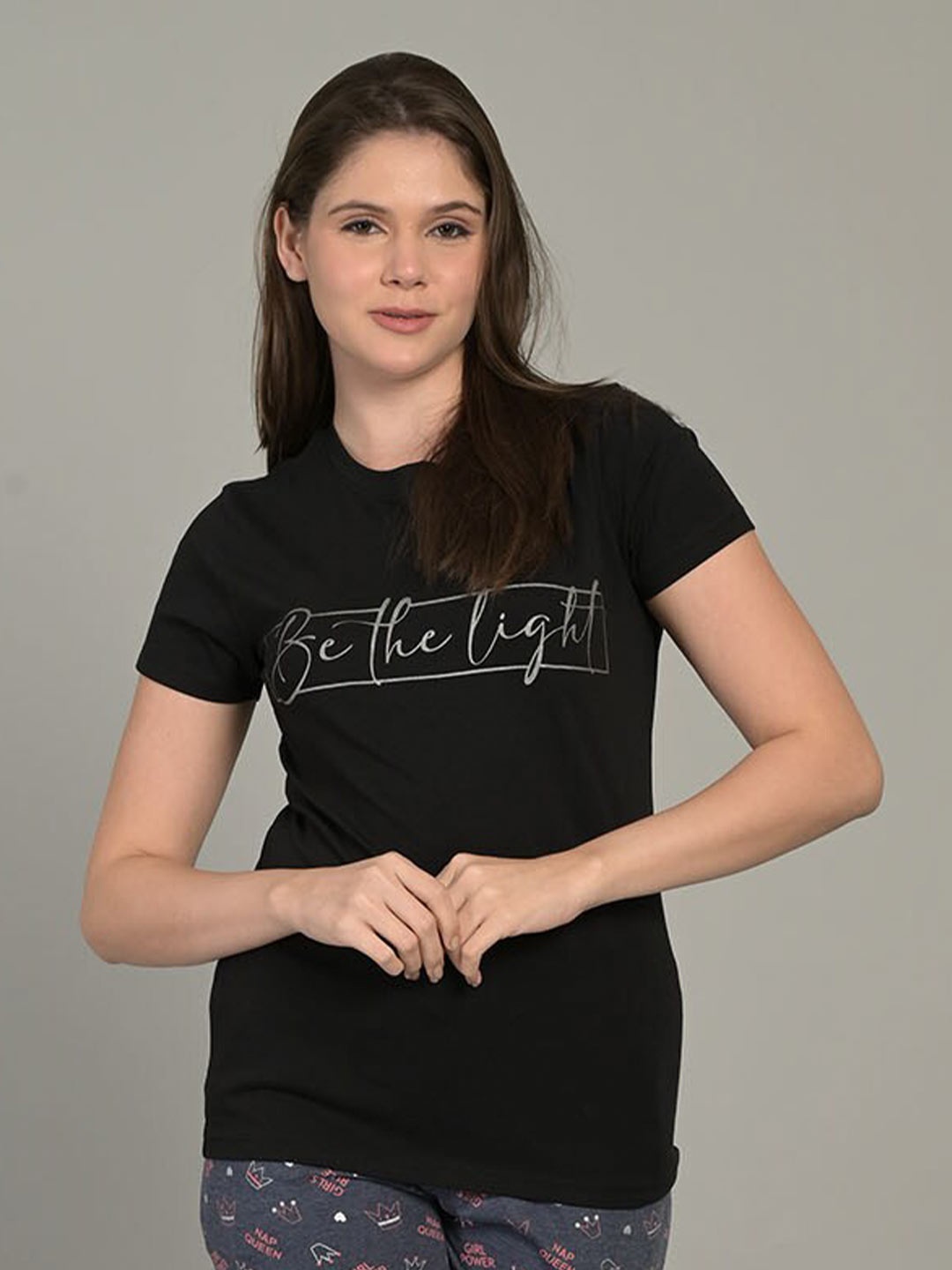 

MAYSIXTY Women Typography High Neck Drop-Shoulder Sleeves T-shirt, Black