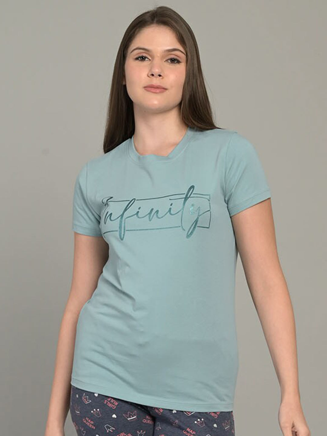 

MAYSIXTY Women Printed Extended Sleeves T-shirt, Blue