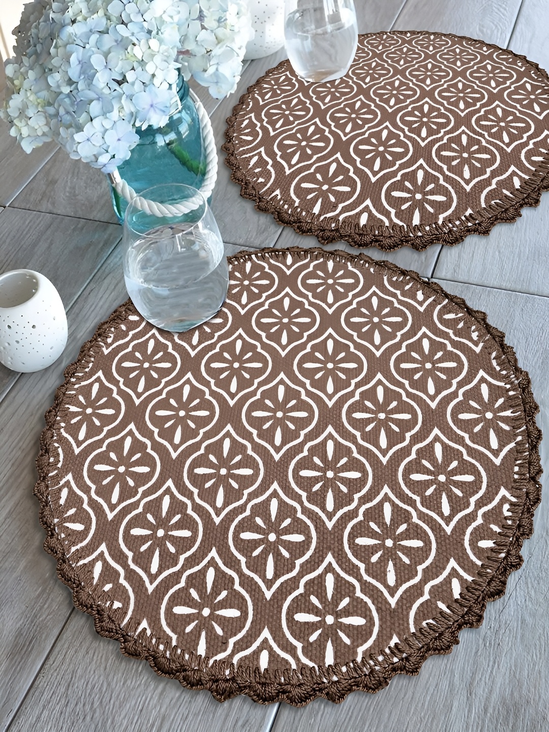 

Saral Home 2-Pcs Brown & White Printed Cotton Anti-Skid Table Placemats