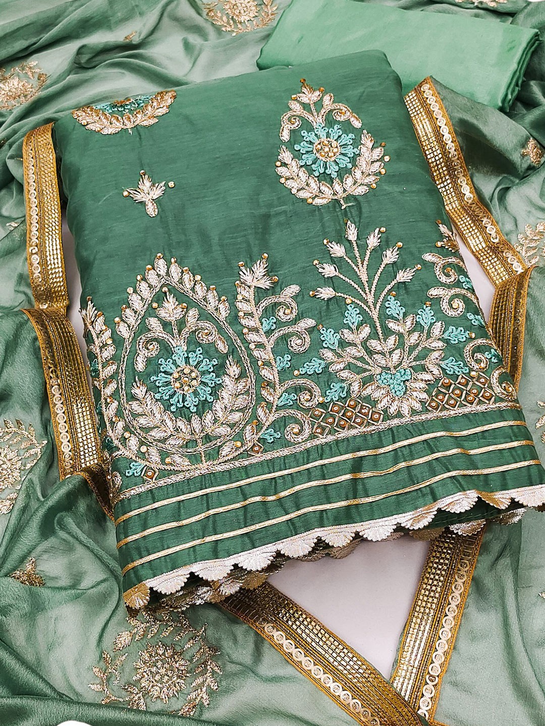 

MAHALASA Pure Cotton Unstitched Dress Material, Green