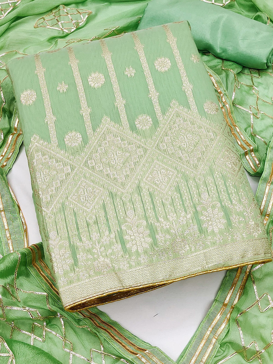 

MAHALASA Ethnic Motifs Woven Design Pure Cotton Unstitched Dress Material, Green