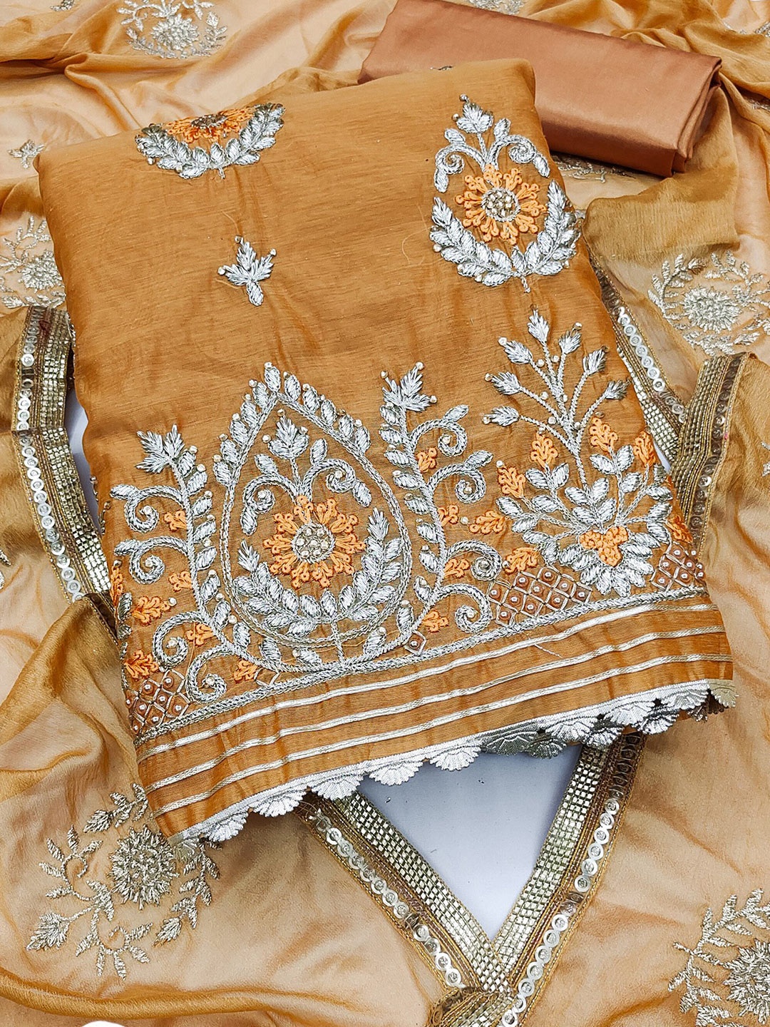 

MAHALASA Ethnic Motifs Pure Cotton Unstitched Dress Material, Mustard