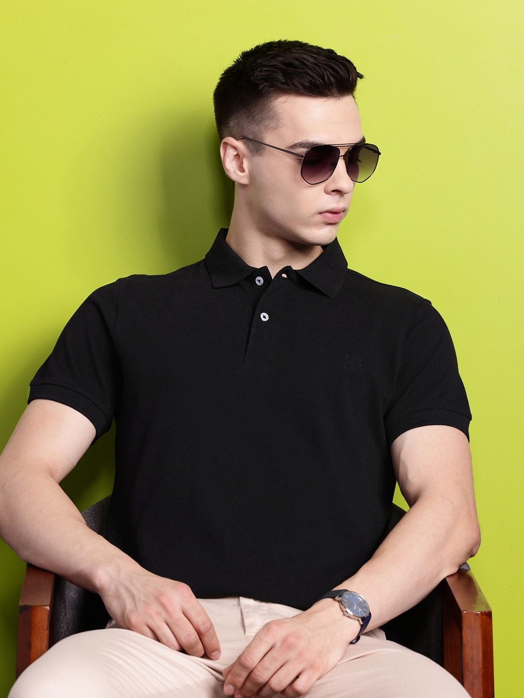 

Hancock Men Polo Collar Pure Cotton T-shirt, Black