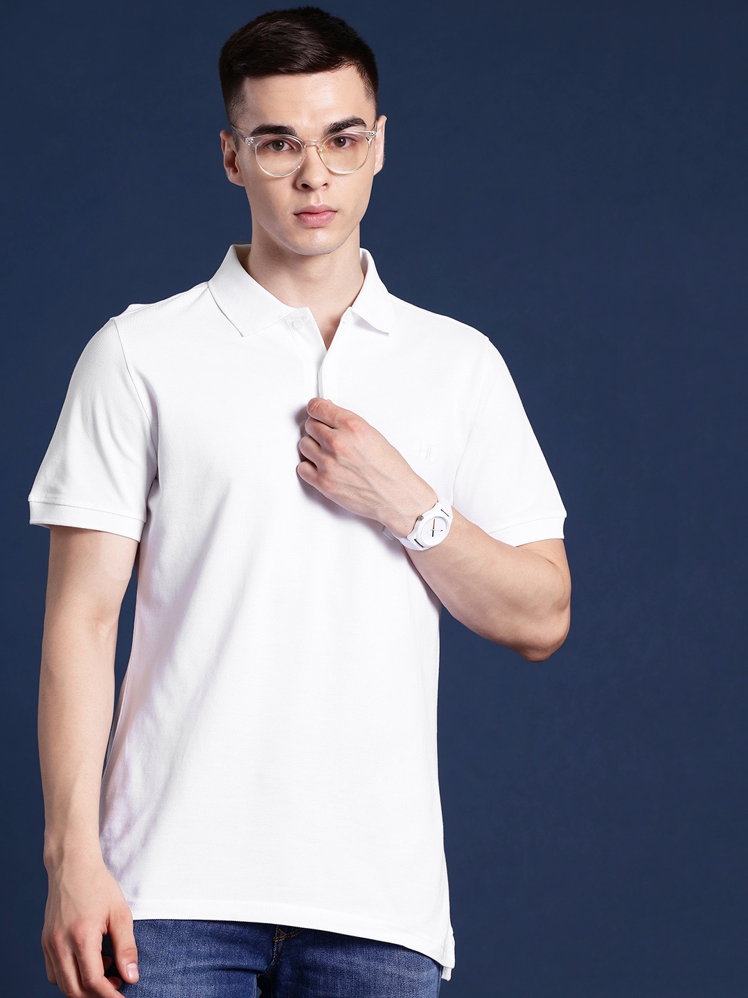 

Hancock Men Polo Collar Pure Cotton T-shirt, White