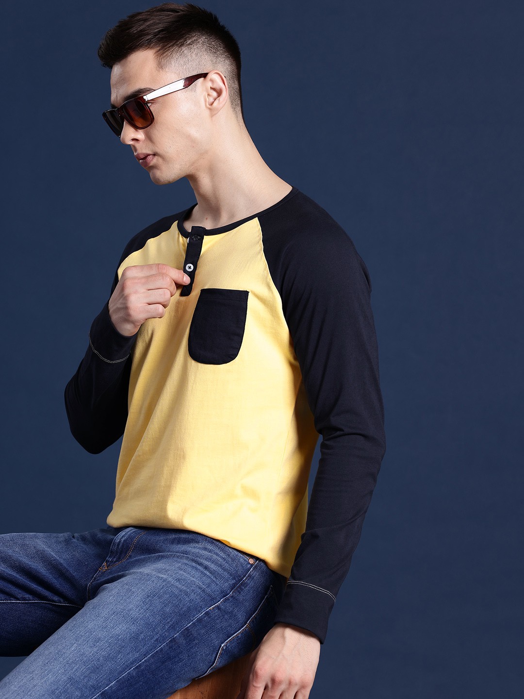 

Hancock Men Colourblocked Pure Pure Cotton Pocket T-shirt, Yellow