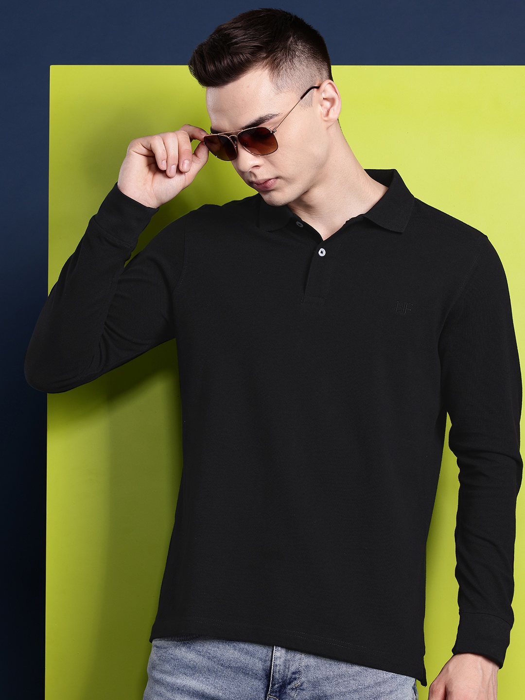 

Hancock Men Polo Collar Pure Cotton T-shirt, Black