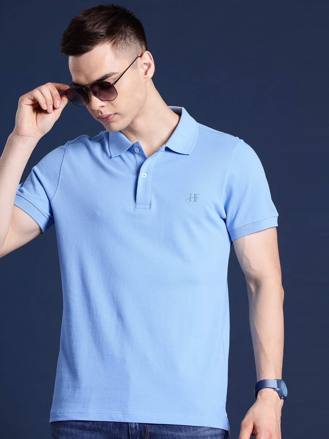 

Hancock Men Polo Collar Pure Cotton T-shirt, Blue
