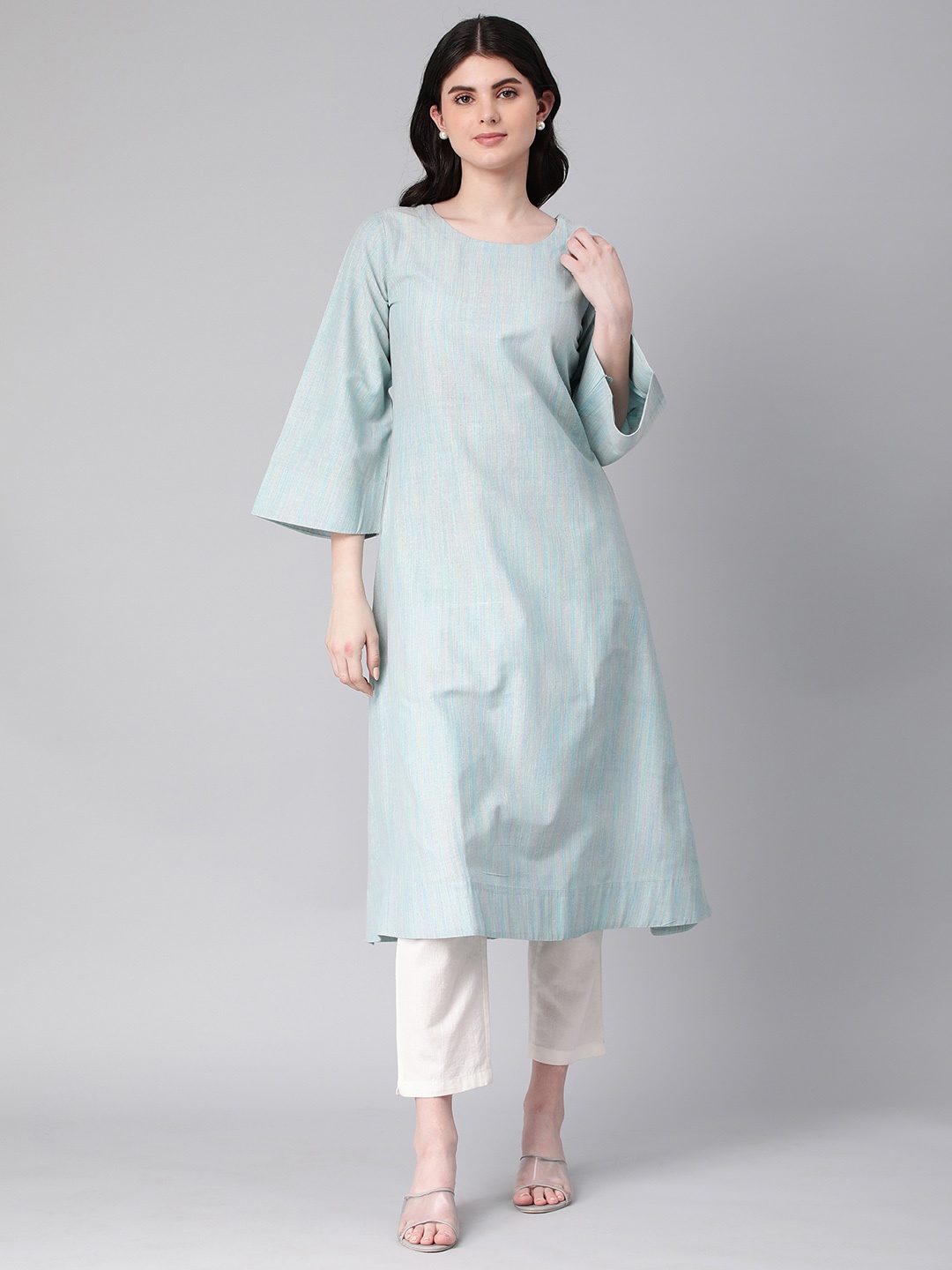 

KALINI Striped Flared Sleeves A-Line Kurta, Blue