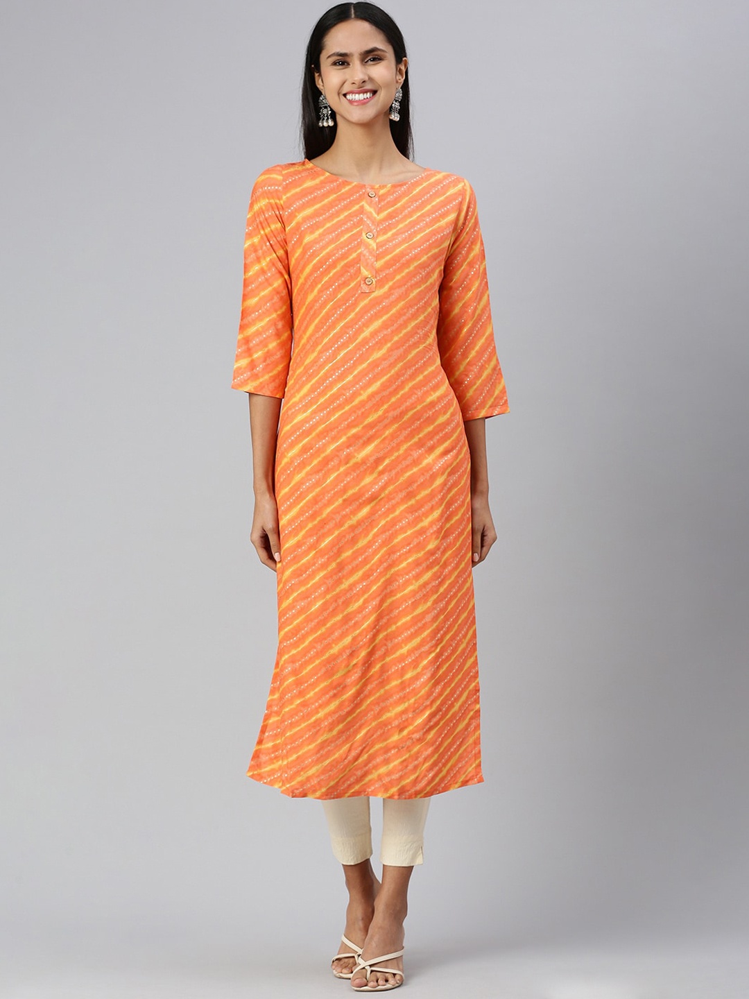 

KALINI Printed Straight Kurta, Orange