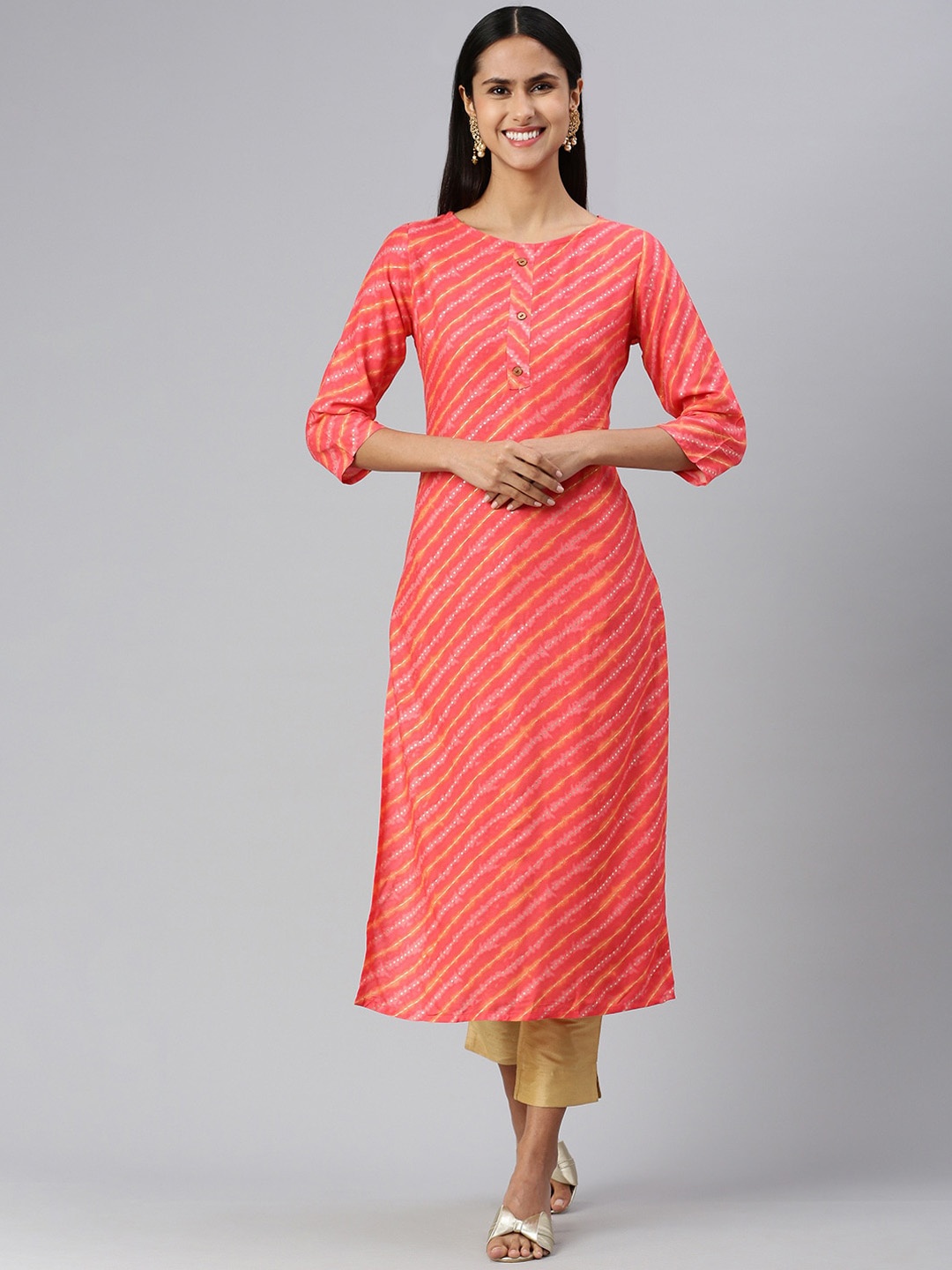 

KALINI Striped Straight Kurta, Red