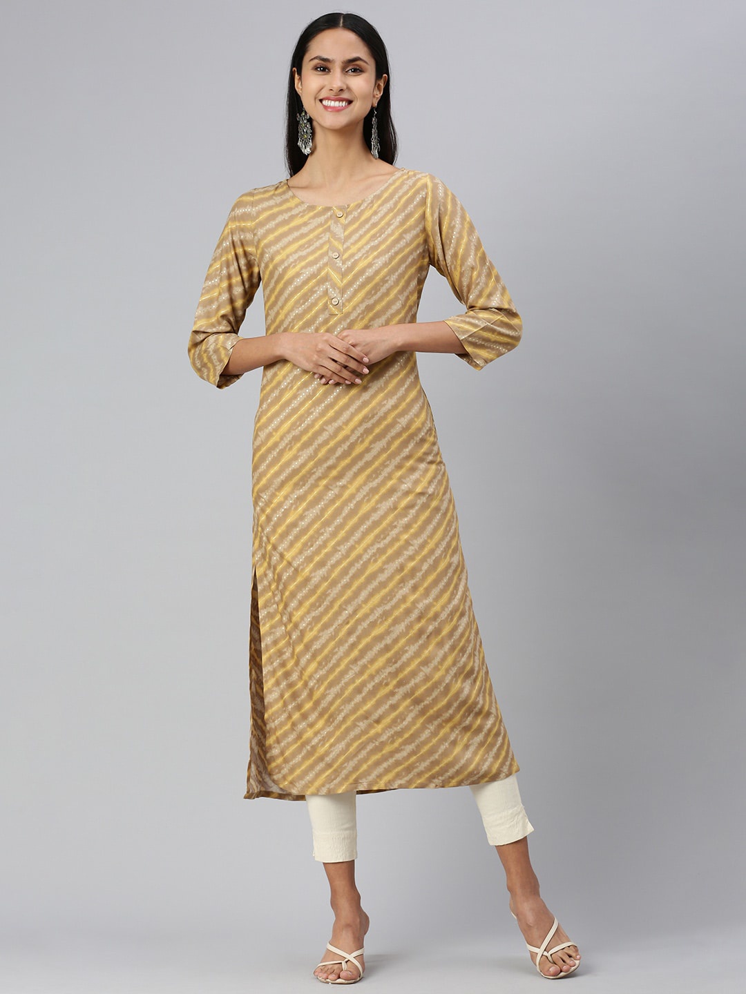KALINI Leheriya Printed Straight Kurta, Brown