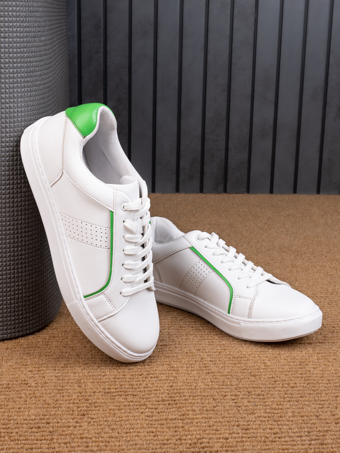 

Styli Men White Textured Comfort Insole Lace-Up Sneakers
