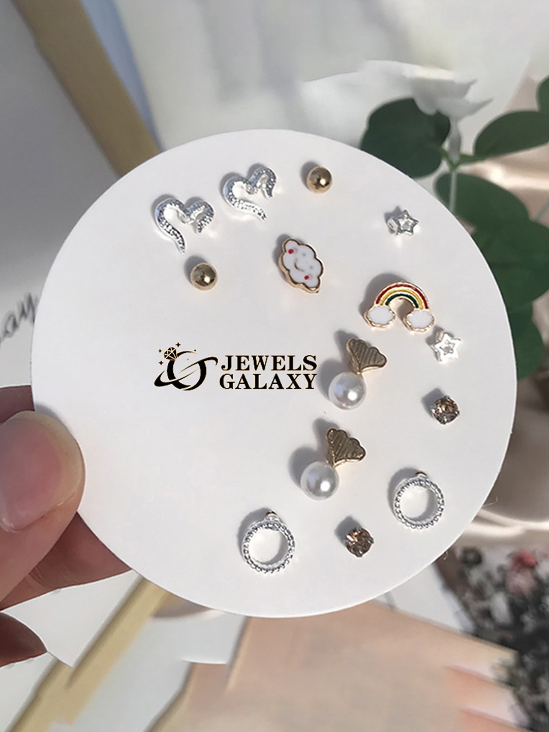 

Jewels Galaxy Set Of 7 Silver-Plated Contemporary Stud Earrings