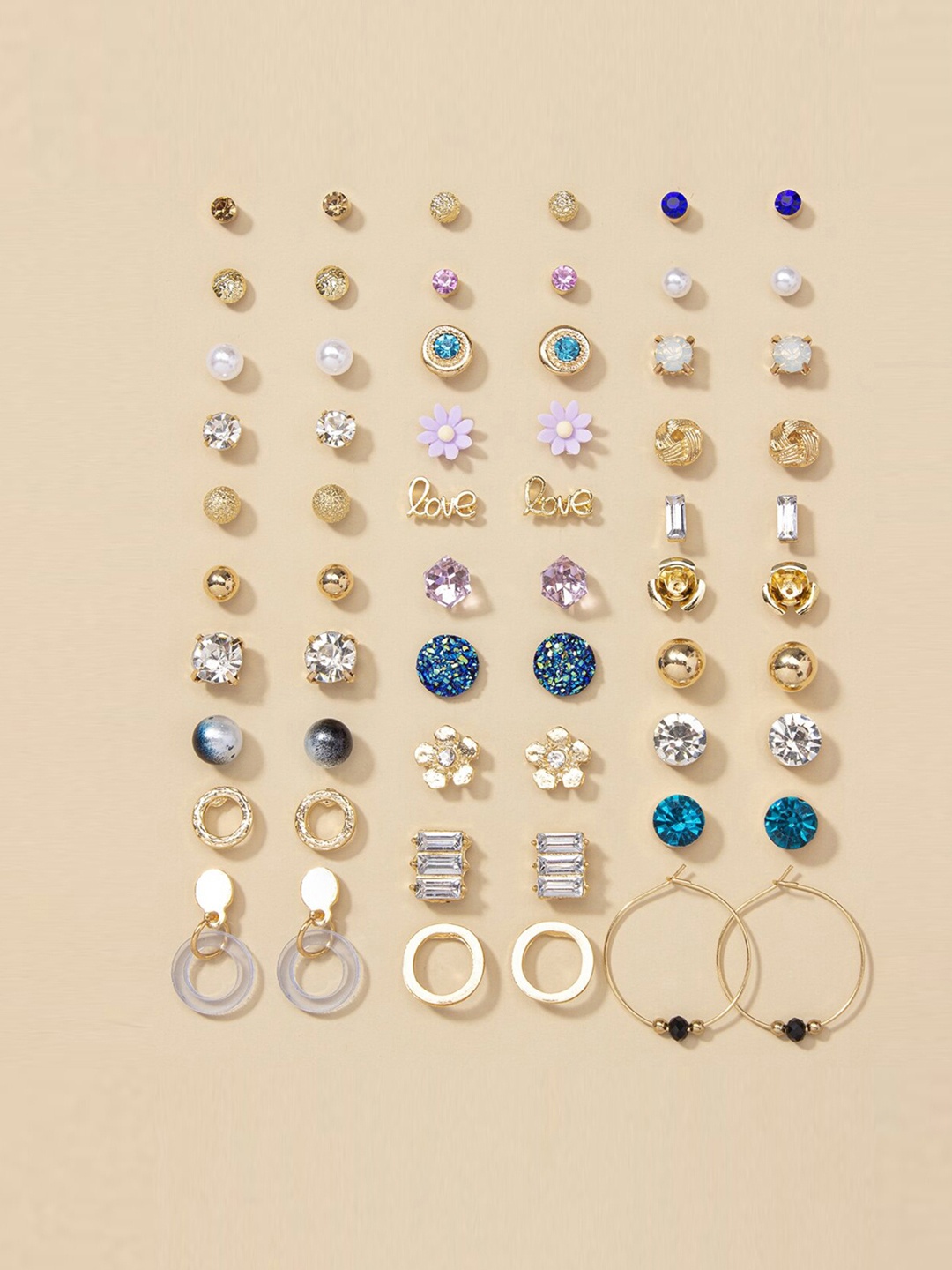 

Jewels Galaxy Set Of 30 Contemporary Studs Earrings, Gold