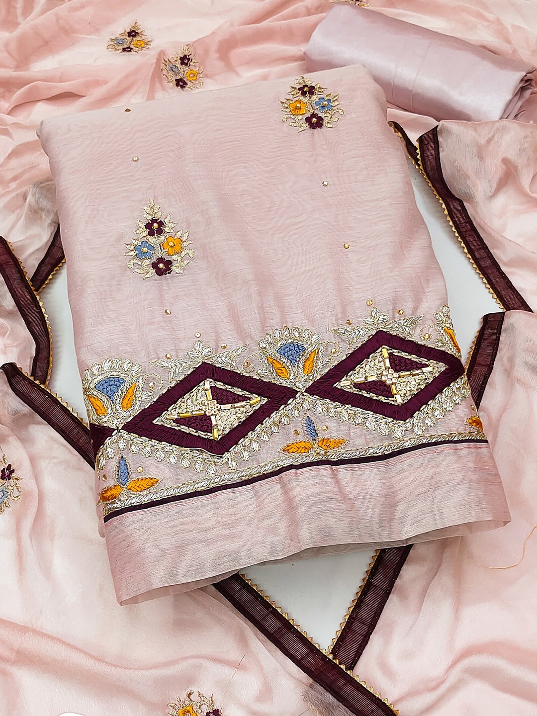 

MAHALASA Pure Cotton Unstitched Dress Material, Peach