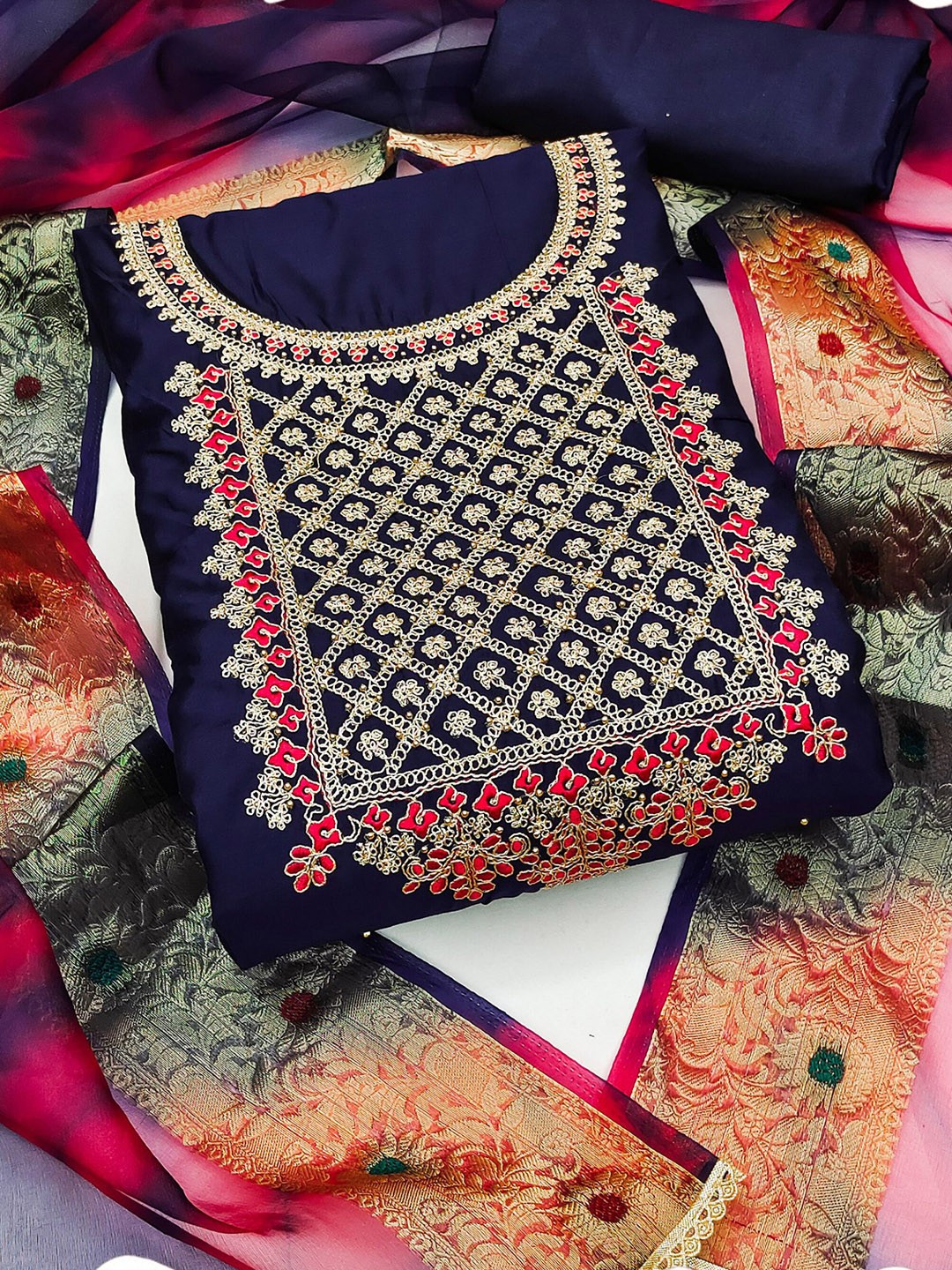 

MAHALASA Pure Cotton Unstitched Dress Material, Navy blue