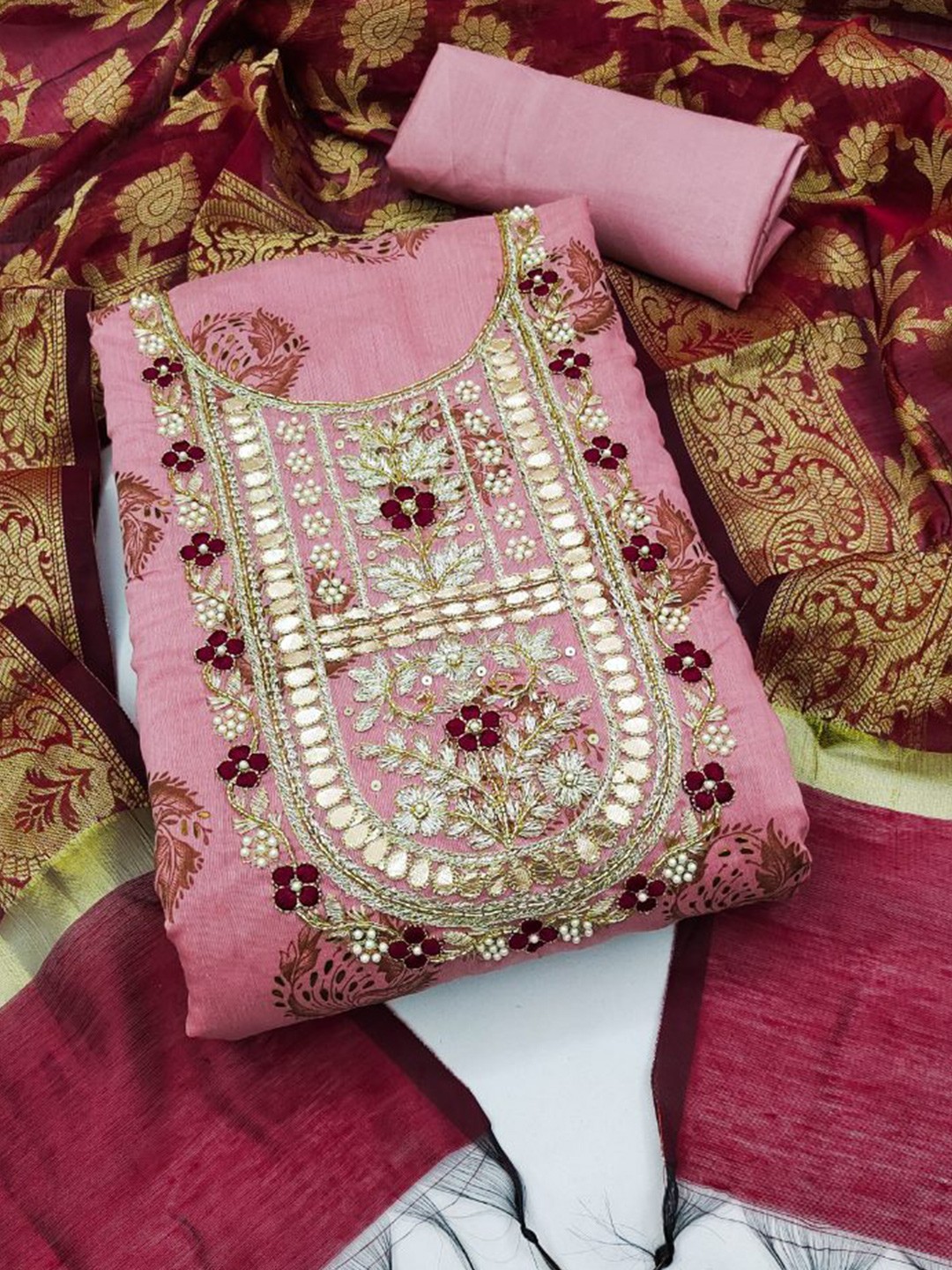 

MAHALASA Pure Cotton Unstitched Dress Material, Pink