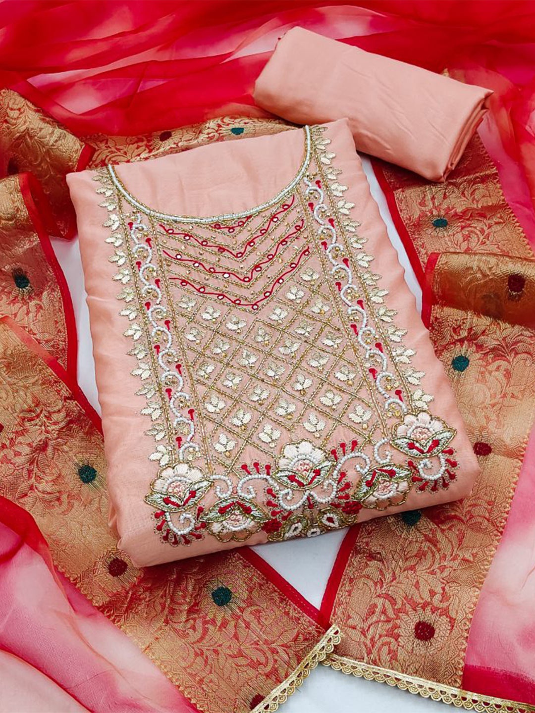 

MAHALASA Pure Cotton Unstitched Dress Material, Peach