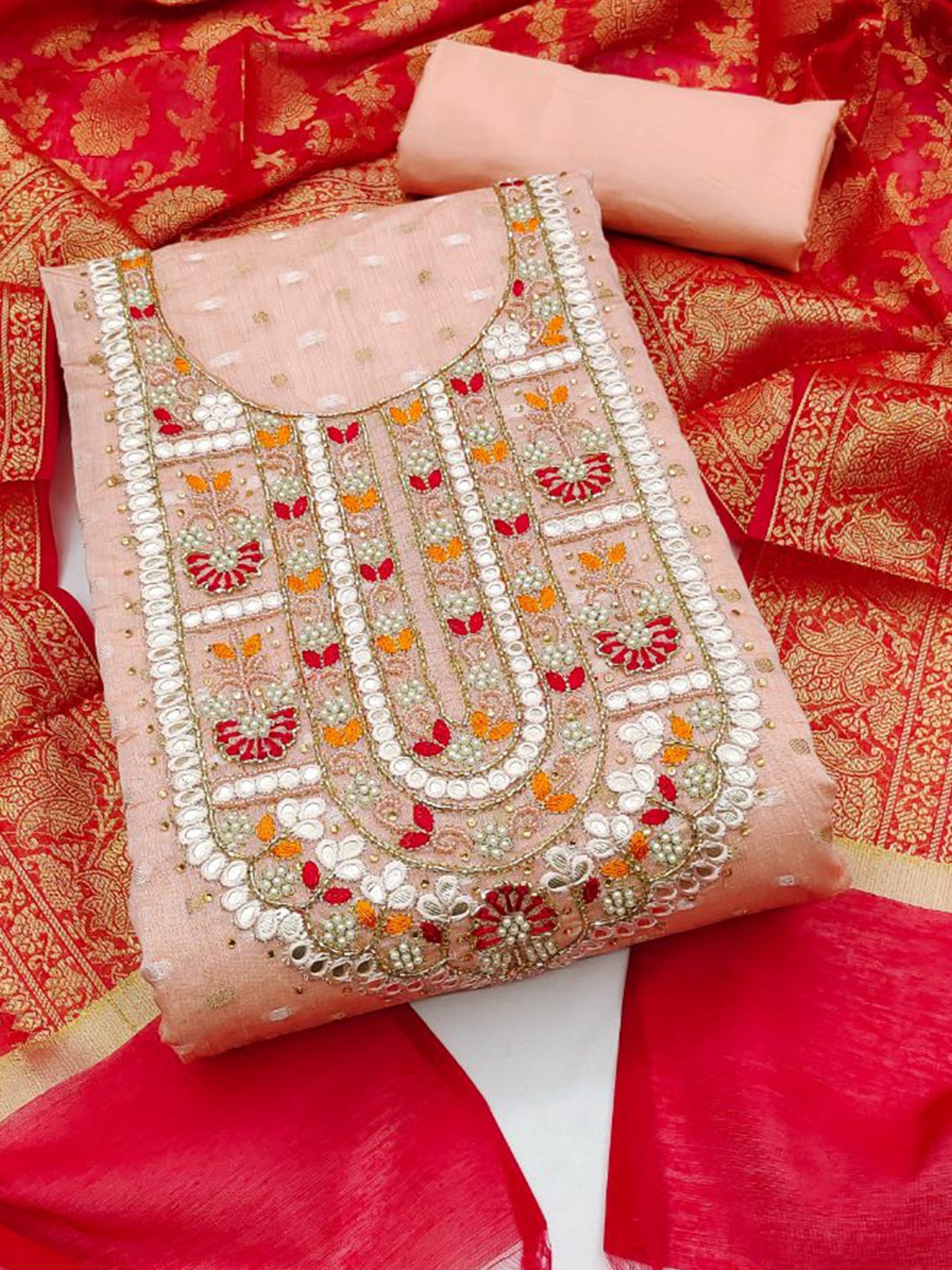 

MAHALASA Pure Cotton Unstitched Dress Material, Orange