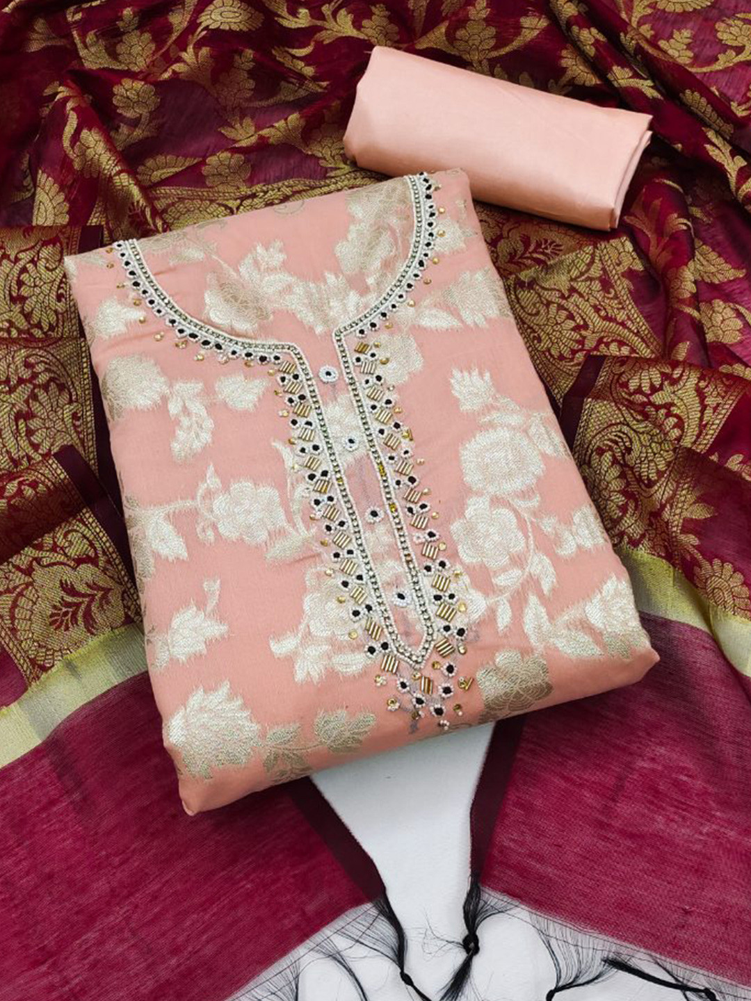 

MAHALASA Pure Cotton Unstitched Dress Material, Peach